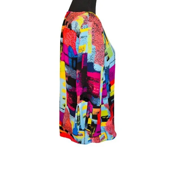 ALI MILES Bright Artsy Abstract Print 3/4 Flutter Sleeve Blouse S Artsy Travel - Picture 4 of 12